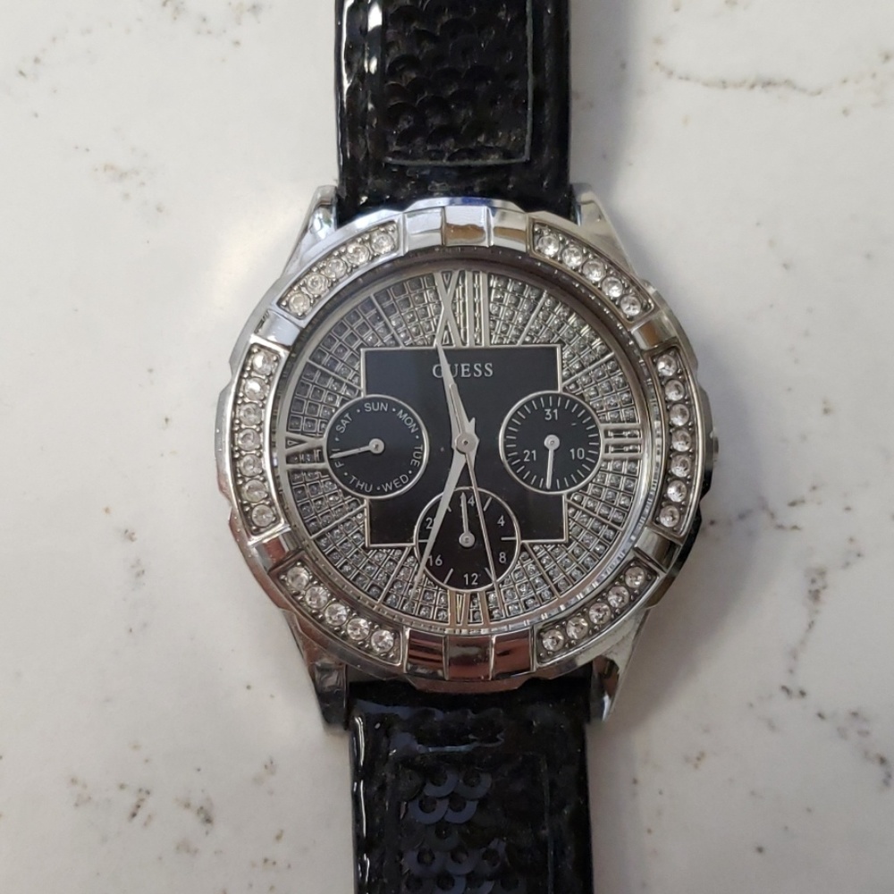 GUESS black sequin watch